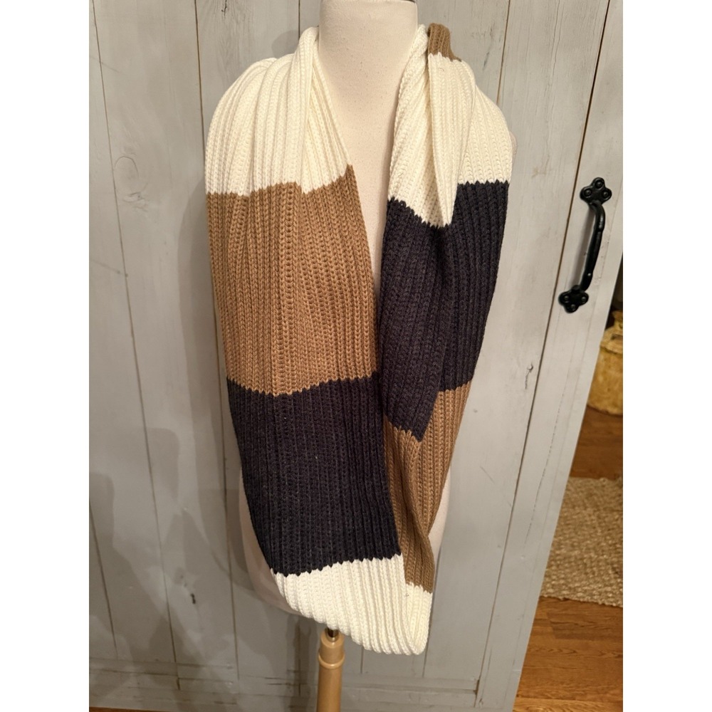 MICHAEL MICHAEL KORS Heavy Brown Ivory Beige Luxury Knit Infiniti Scarf J8‎
